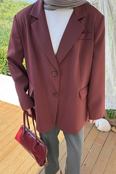 lamelif Διακοσμητικό μπουφάν Hijab με λεπτομέρεια τσέπης μπορντό