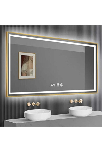 Smack Oglindă LED și tactilă, cu funcție de dezaburire și ceas, ramă din bron...