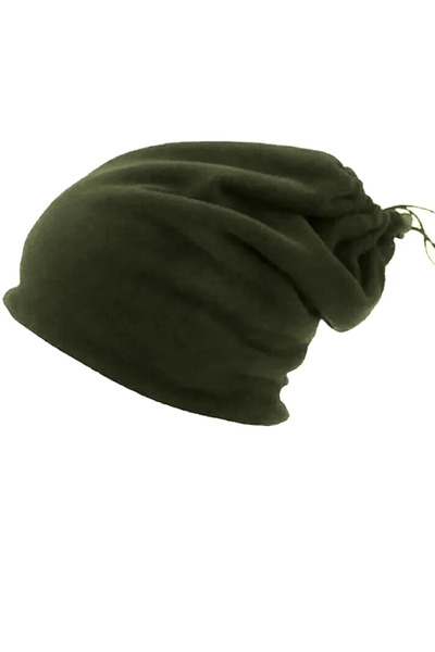 KL HOME Men-Women 2 Pieces Price - Thermal Fleece Beanie with Neck Collar and Drawstring Model - Khaki Green Color