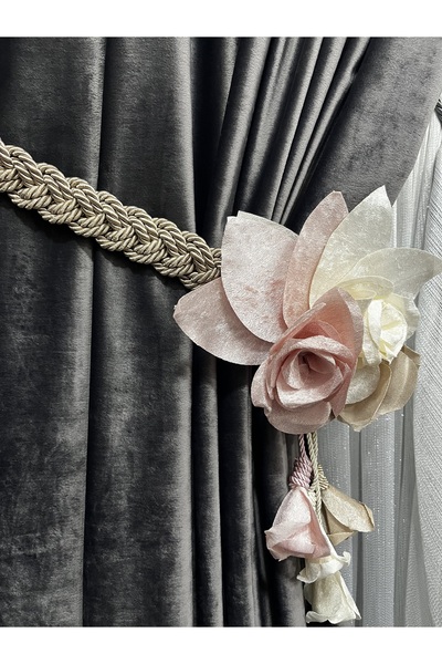 Aftor Tekstil Kruvaze Perde Toplama Gülü- Kornişten Toplama- Vizon Örgü Kordo...