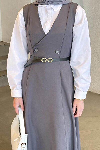 lamelif Αμάνικο φόρεμα με λεπτομέρεια με κουμπιά ανθρακί