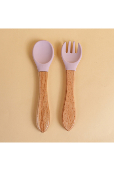 Choice AFD0007-K 2pcs/set Tableware Baby Spoon Fork Set Children's Silicone Wooden Feeding Training Baby Di