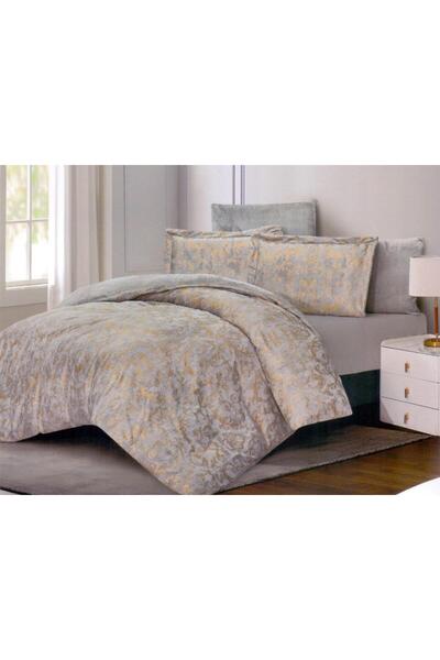PROMISE Blue Green Velvet King Duvet Set with Floral Design
