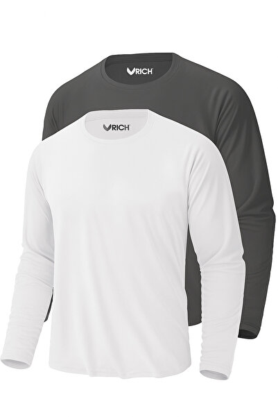 Rich Мъжки бял-антрацит 2-пакет основни дългоръкавни спортни тениски
