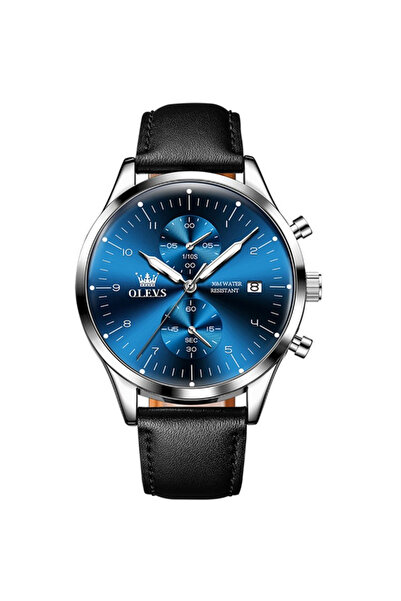 OLEVS Ceas bărbătesc cuarț analogic din piele cronograf business casual clasi...