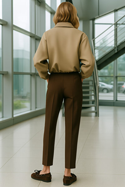 DMK Store Women's High Waist Pleated Fabric Model Fabric Trousers (Ideal for Daily and Office Use)