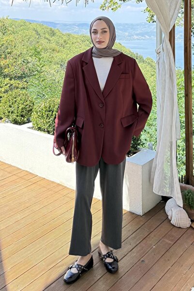 lamelif Διακοσμητικό μπουφάν Hijab με λεπτομέρεια τσέπης μπορντό