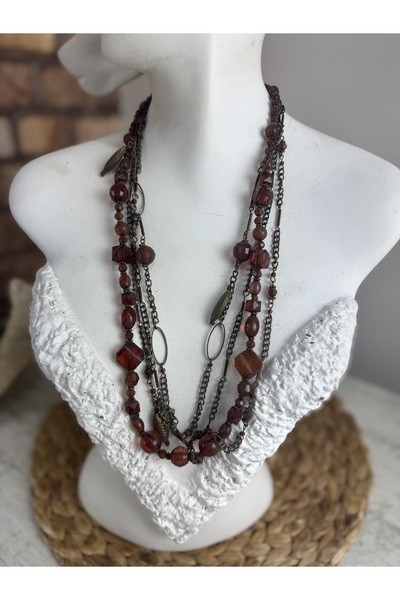 SEDEF TAKI Vintage charmlı kahve taşlı kolye