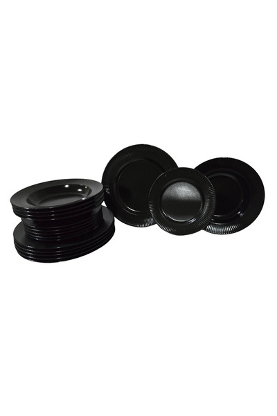 Cesiro Set plates, 18 pieces, for 6 people, Cesiro, Matte Black with striped edges