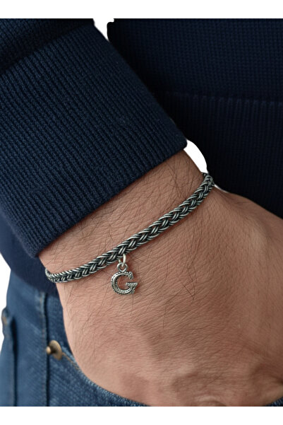 Moda Gümüş 925 Ayar Gümüş Hasır Örgü Kazaziye Harfli Gümüş Bileklik