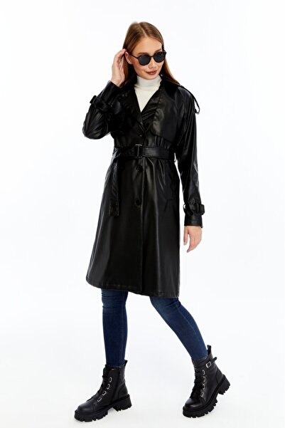 Jamila Reglan Kol Kadın Deri Trençkot/Ceket