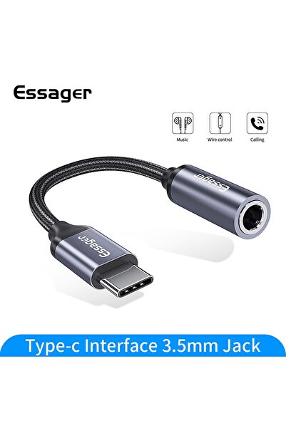 essager Dark Gray USB Type C 3.5 Jack Earphone Adapter USB C to 3.5mm Headpho...