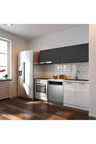 Tdesigno Puka Hazır Mutfak Dolabı 200cm Parlak-Beyaz Laminat Tezgah Dahil-Bul...