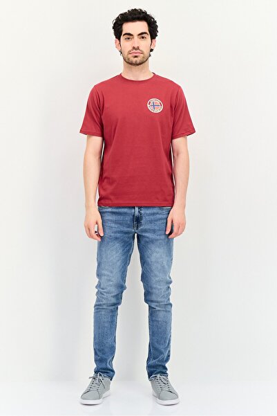 NORTHLAND Men Ribbed Collar Short Sleeve Brand Logo T-Shirt, Red