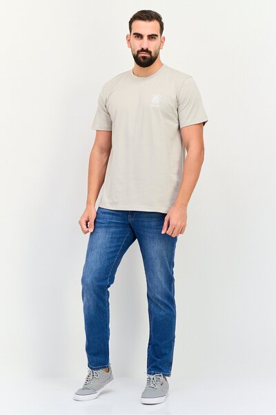 English Laundry Men Crew Neck Short Sleeves Brand Logo T-Shirt, Beige