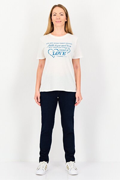 Forever 21 Women Crew Neck Short Sleeves Graphic Print T-Shirt, White