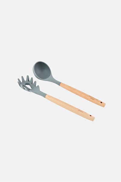 Phantom Chef 2 Pcs Silicone And Wood Pasta And Ladle Set, Multicolor
