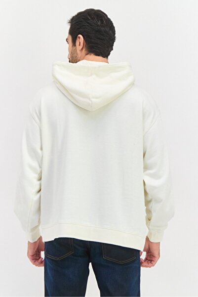 WRANGLER Men Hooded Long Sleeve Embroidered Logo Sweatshirt, Off White