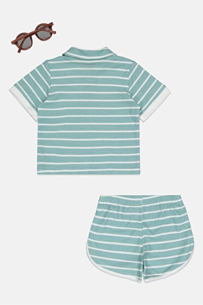 English Laundry Toddlers Boy 3 Pieces Stripe Polo Shirt And Shorts With Sunglasses Set, Multicolor