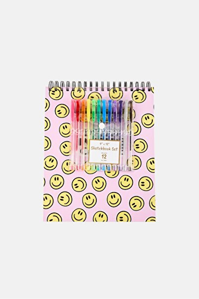 Paperbuzz دفتر رسم بصفحات مثقبة و١٢ قلم جل ديزي، متعدد الألوان