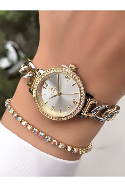 Homies Original New Season Gold Silvercolor Women's Wristwatch with Bracelet Gift
