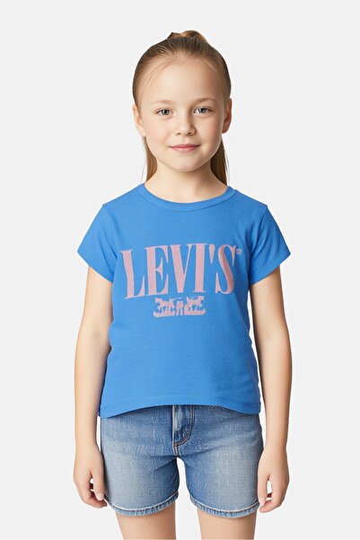 Levi's Kids Girl Crew Neck Graphic Print Short Sleeve T-Shirt, Blue