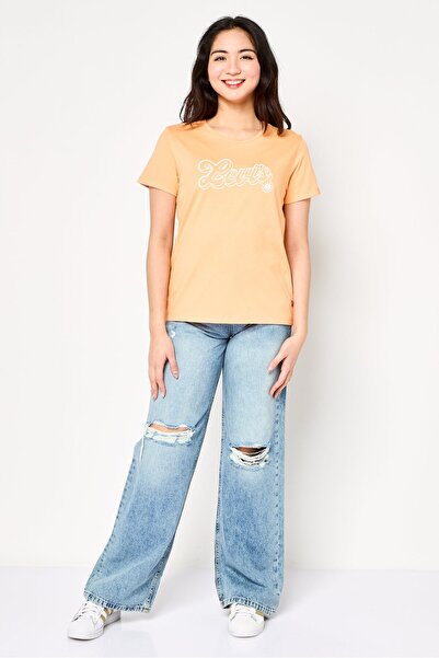 Levi's Women Round Neck Short Sleeve Brand Logo T-Shirt, Orange