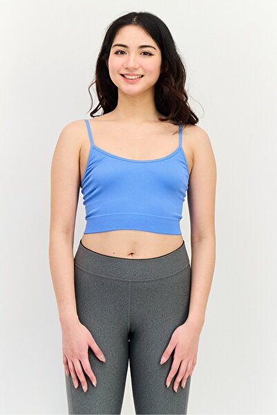 Sinsay قميص قصير بدون أكمام من Gym Hard x للنساء برقبة دائرية، أزرق