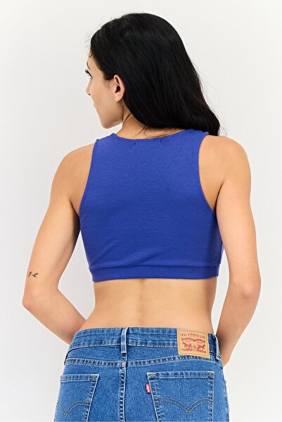 Sinsay Women Round Neck Sleeveless Ribbed Tank Top, Blue