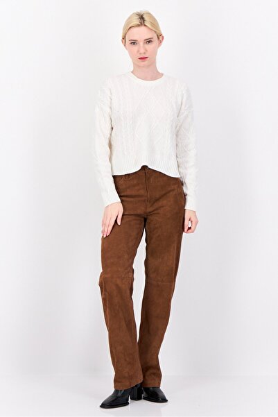 PİNK ROSE Women Crew Neck Textured Sweater, White