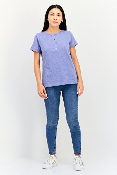 Nine West Women Henley Neck Short Sleeve Heather T-Shirt, Slate Blue