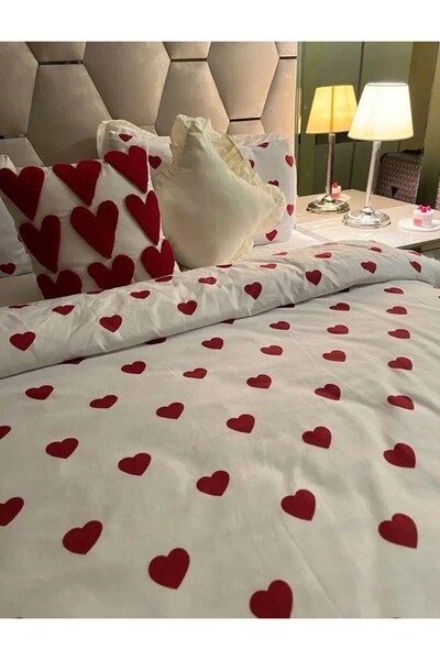 SERENART HOME Set de lenjerie de pat dublu |   Cu cearșaf elastic |   Seria Dragoste