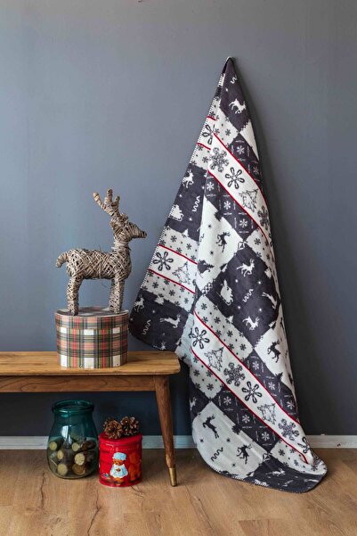 SESLİ TEKSTİL Yılbaşı Temalı Pamuklu Çift Kişilik Battaniye