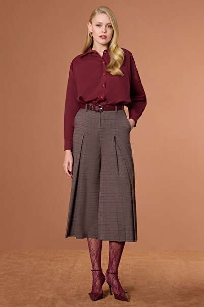 UPGRADE Pileli Ekose Pantolon Kahverengi