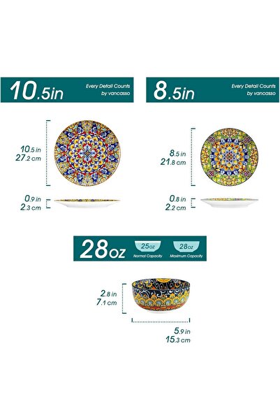 Vancasso Simi 12-Piece Crockery Set, Porcelain Dinner Service for 4 People, with Dinner Plates, Dess