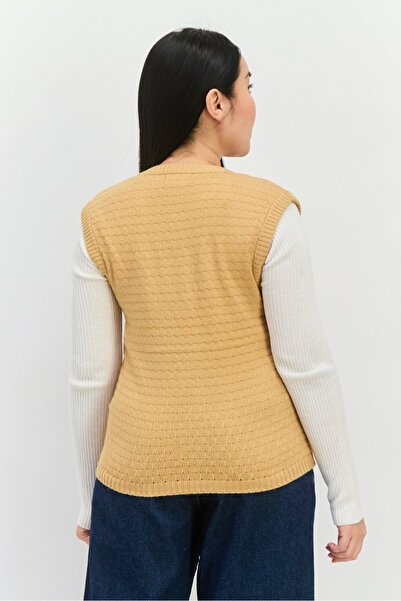 Poof Girl Women V Neck Knitted Vest, Gold