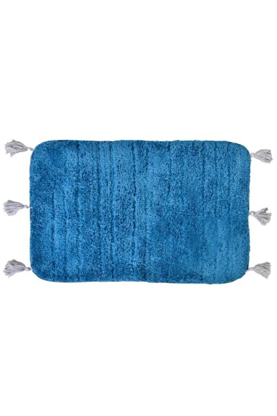 OEM Covoras Baie dreptunghiular de culoare albastru cu franjuri grI