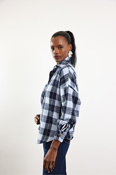 5in1Canpolat Μπλε καρό πουκάμισο