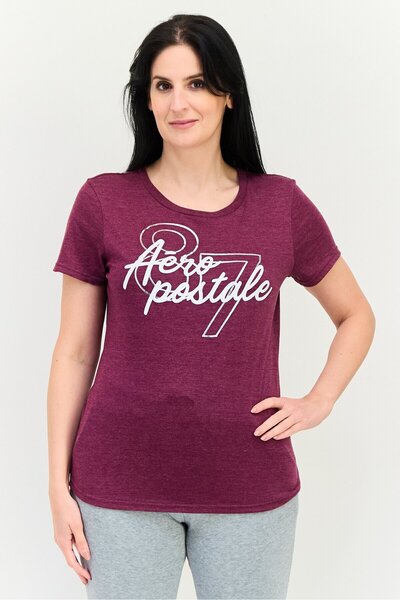 Aeropostale Women Sportswear Fit Short Sleeve Training T-Shirt, Burgundy