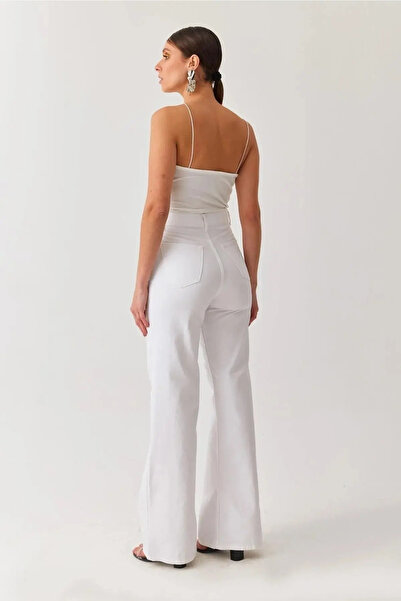 kleshus بنطلون جينز فضفاض ذو خصر عالٍ للغاية من الليكرا للسيدات باللون الأبيض...