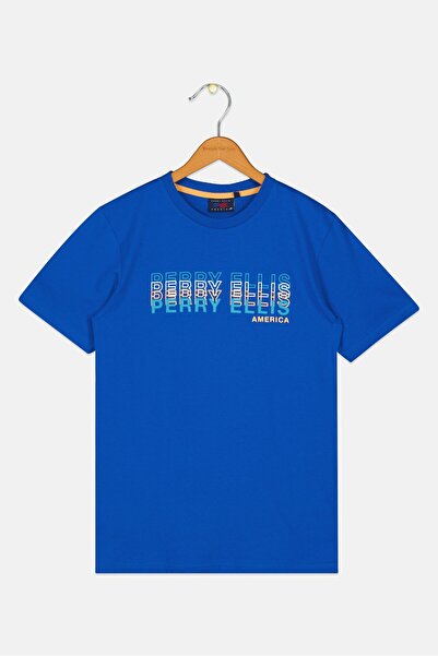 Perry Ellis Kids Boy Short Sleeve Brand Logo T-Shirt, Blue