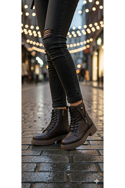 DB Kadın Fermuar Detaylı Kaymaz Taban Bağcıklı Fermuarlı Bot