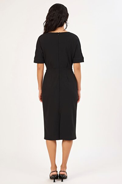 FEVER Pile detaylı kemerli midi elbise