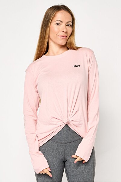 DKNY Sport تي شيرت نسائي رياضي بأكمام طويلة مناسب للأنشطة الخارجية، وردي فاتح