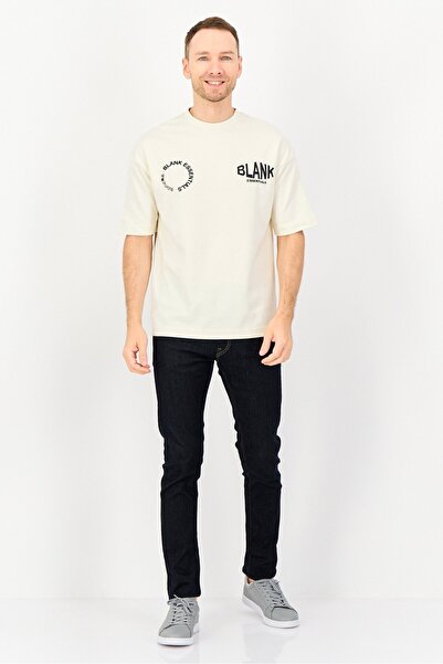 BLANK ESSENTIALS Men Crew Neck Short Sleeve Graphic Print T-Shirt, Off White