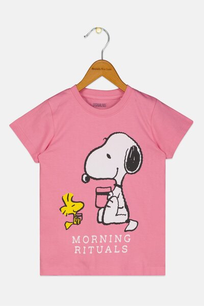 PEANUTS Kids Girl Short Sleeve Graphic T Shirt, Pink