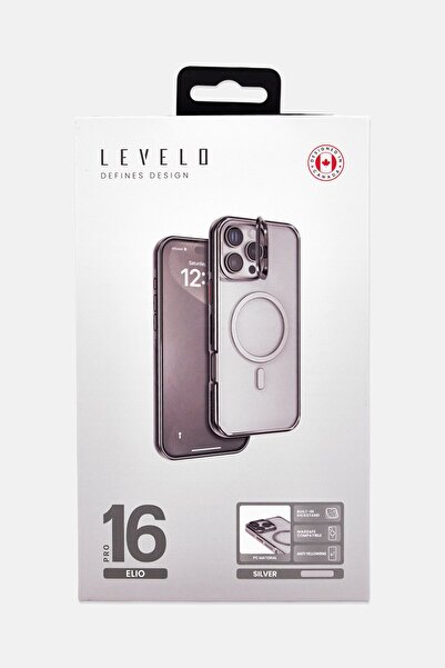 Levelo iPhone 16 Pro Elio PC Protective Case With Camera Ring Stand, Silver
