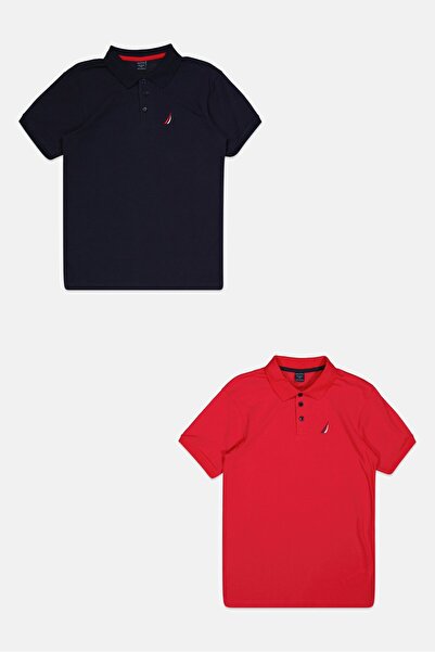 Nautica Kids Boy 2 Pieces Embroidered Logo Short Sleeve Polo Shirt, Multicolor