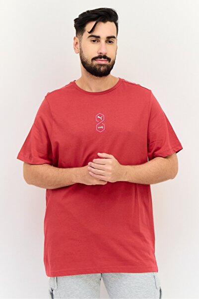 Puma One8 Men Slim Fit Short Sleeves Brand Logo Outdoor T-Shirt, Red