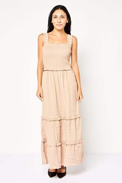Brave Soul Women Microdots Maxi Dress, Beige